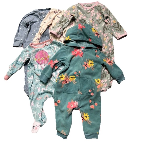 Carter's Other - Baby Girl Footie Pajamas Animal Floral Fleece Bunting Size 3-6 Months